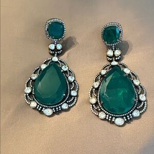 Elegant Green and Silver Drop Earrings